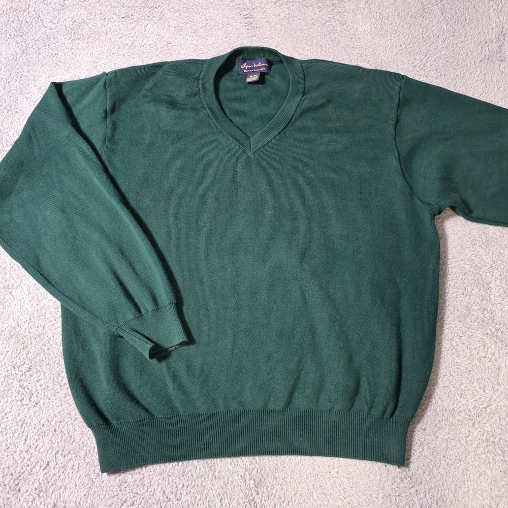 Byron Nelson Mens XL V-Neck Sweater Green 100% Pima Cotton Eleven Straight 4971